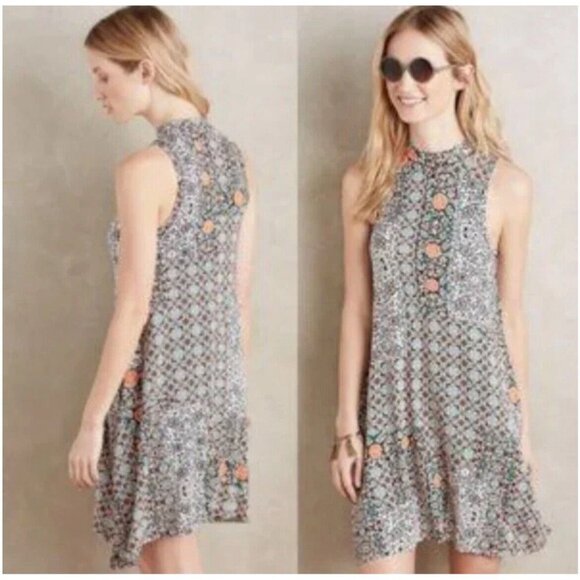 Anthropologie Dresses & Skirts - Anthropologie Maeve Lilt Swing Dress Size XS Boho Mock Neck Pockets Asymmetric
